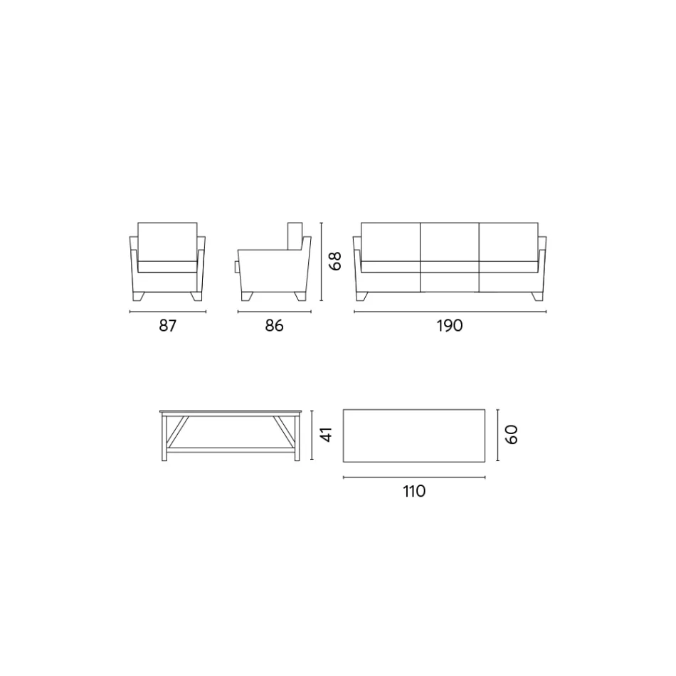 Salotto Esterno con Tavolino Legno di Mango e Cuscini Policotone - Orlanda Viadurini