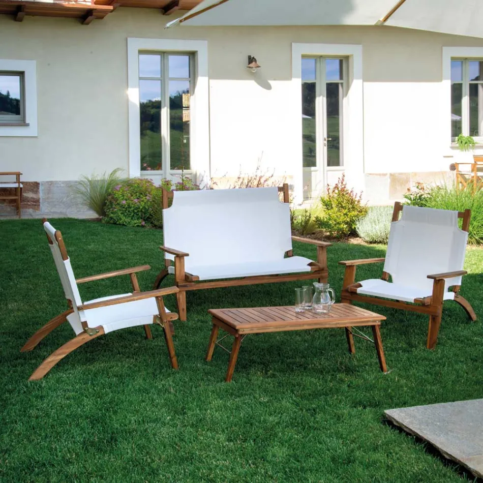 Salotto in Legno di Acacia Oliata Colore Naturale e Tessuto - Bottega Viadurini