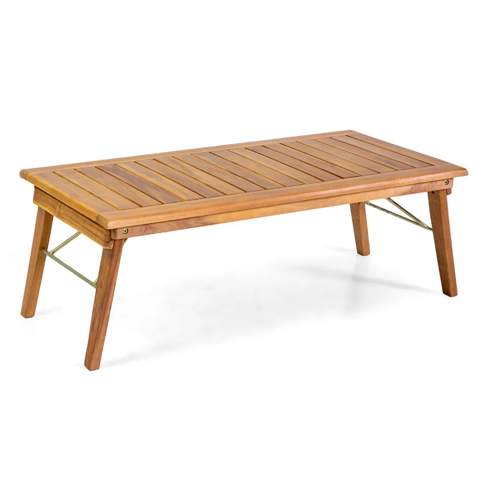 Salotto in Legno di Acacia Oliata Colore Naturale e Tessuto - Bottega Viadurini