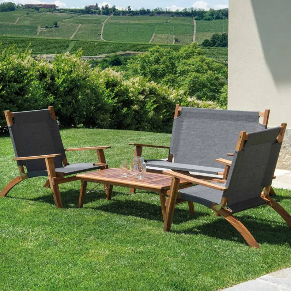 Salotto in Legno di Acacia Oliata Colore Naturale e Tessuto - Bottega Viadurini