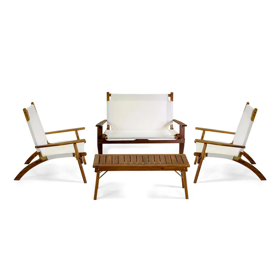 Salotto in Legno di Acacia Oliata Colore Naturale e Tessuto - Bottega Viadurini