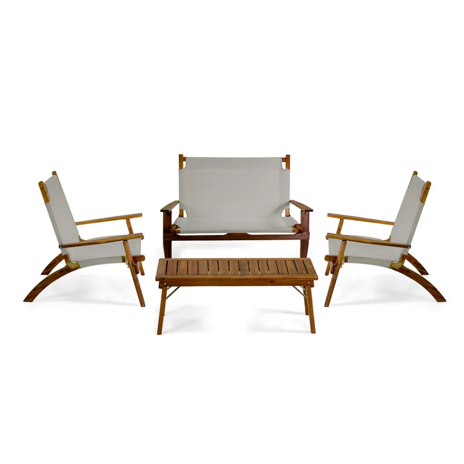 Salotto in Legno di Acacia Oliata Colore Naturale e Tessuto - Bottega Viadurini