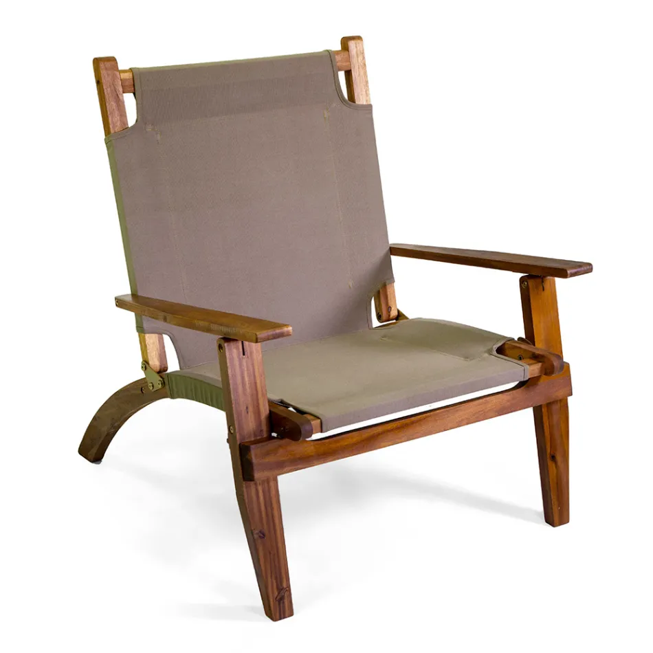 Salotto in Legno di Acacia Oliata Colore Naturale e Tessuto - Bottega Viadurini