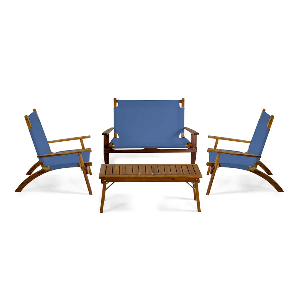 Salotto in Legno di Acacia Oliata Colore Naturale e Tessuto - Bottega Viadurini