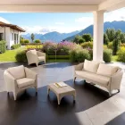 Salotto in Polyrattan Marca REHAU di Diverse Finiture e Cuscini Bianchi - Pazzia Viadurini