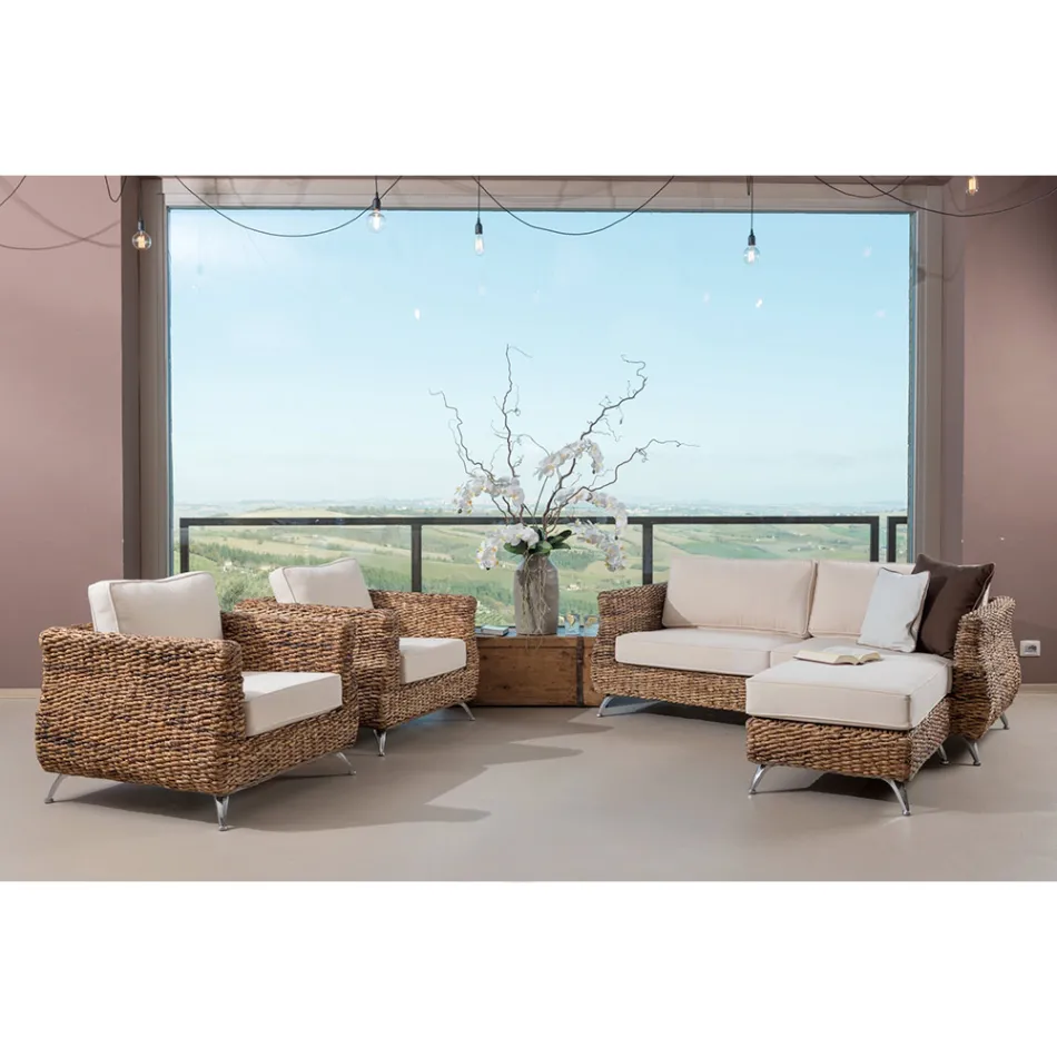 Salotto Outdoor in Intreccio di Banano con Cuscini – Legolas Viadurini