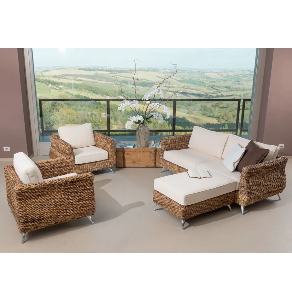 Salotto Outdoor in Intreccio di Banano con Cuscini – Legolas Viadurini