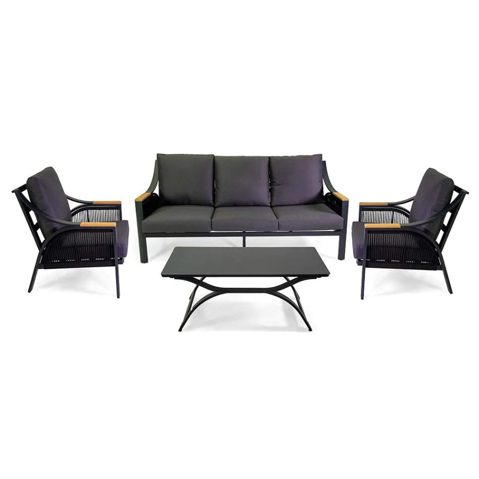 Salotto Realizzato in Alluminio con Braccioli in Teak del Brasile - Diario Viadurini