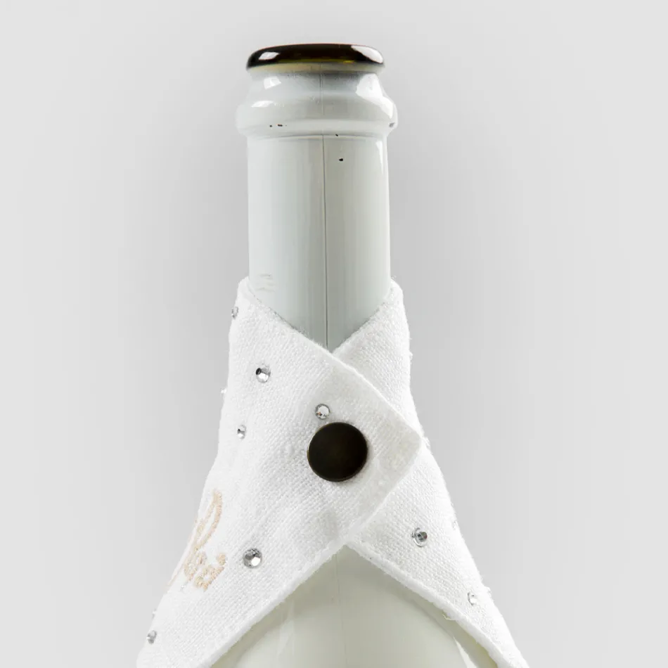 Salvagoccia in Lino Bianco o Nero con Ricamo e Cristalli 2 Pezzi - Salvino Viadurini