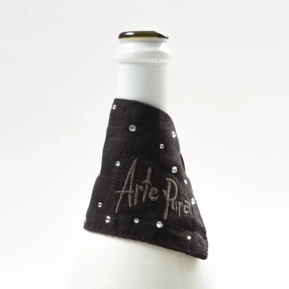 Salvagoccia in Lino Bianco o Nero con Ricamo e Cristalli 2 Pezzi - Salvino Viadurini