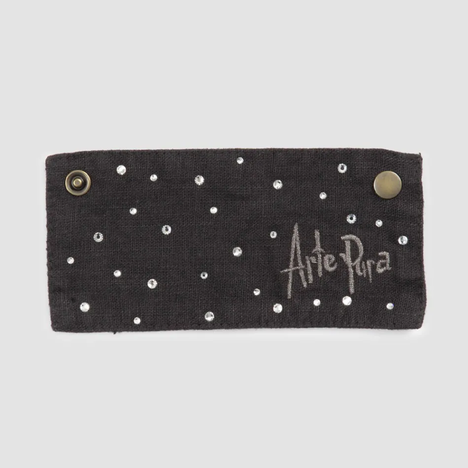 Salvagoccia in Lino Bianco o Nero con Ricamo e Cristalli 2 Pezzi - Salvino Viadurini