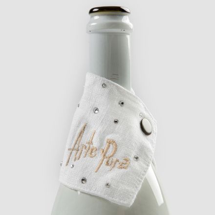 Salvagoccia in Lino Bianco o Nero con Ricamo e Cristalli 2 Pezzi - Salvino Viadurini