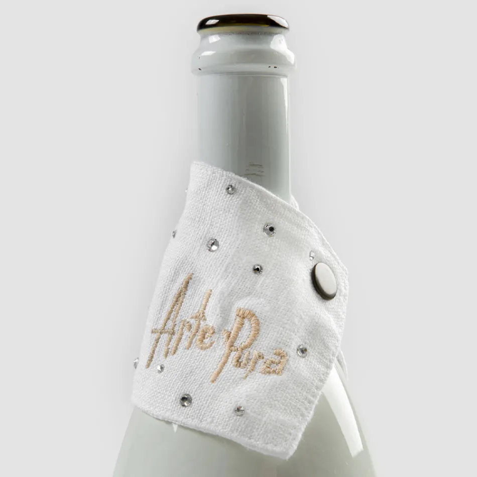 Salvagoccia in Lino Bianco o Nero con Ricamo e Cristalli 2 Pezzi - Salvino Viadurini