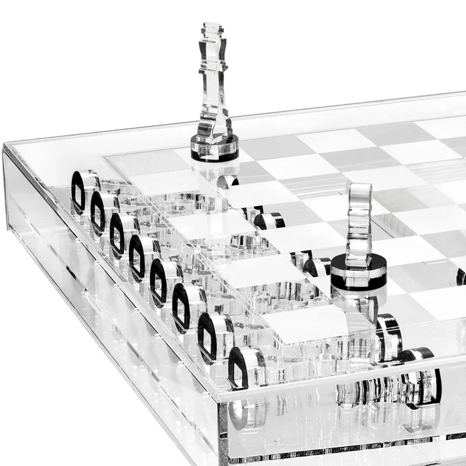 Scacchiera in Plexiglass Trasparente con Cassetto Made in Italy - Miriam Viadurini
