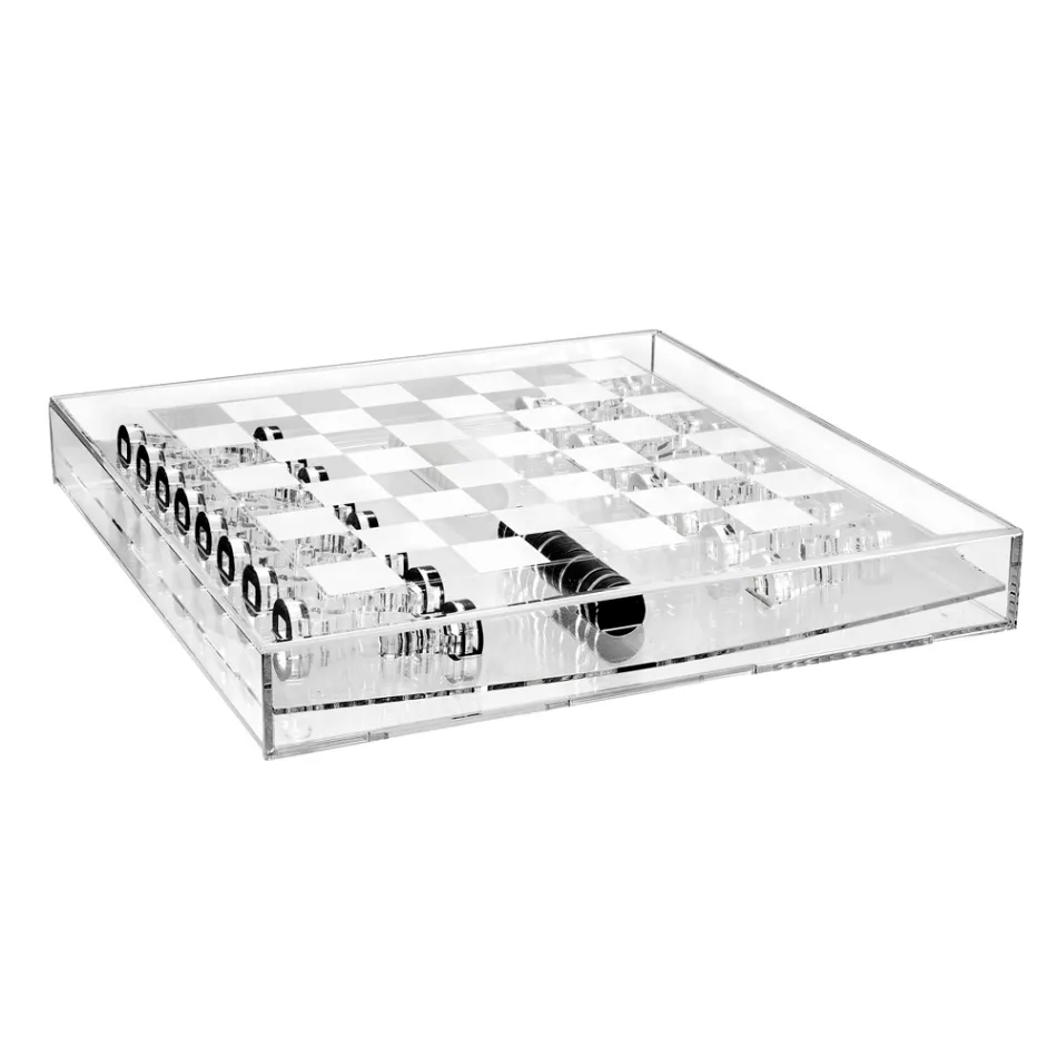 Scacchiera in Plexiglass Trasparente con Cassetto Made in Italy - Miriam Viadurini