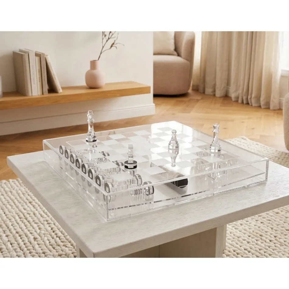 Scacchiera in Plexiglass Trasparente con Cassetto Made in Italy - Miriam Viadurini