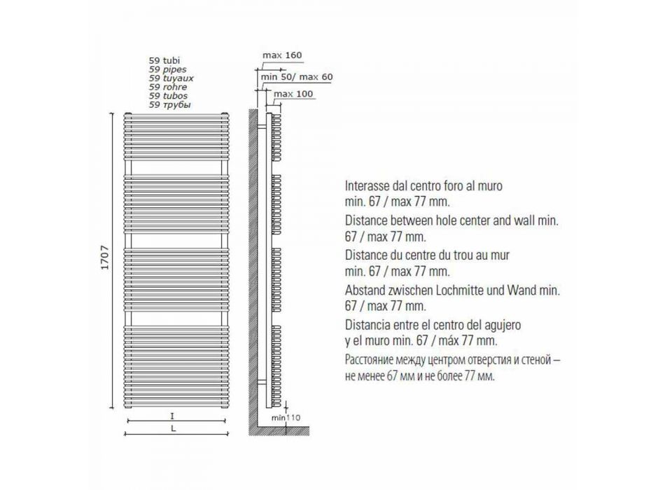 Scaldasalviette Bagno Idraulico Design Verticiale in Acciaio 1013 W - Grifone Viadurini
