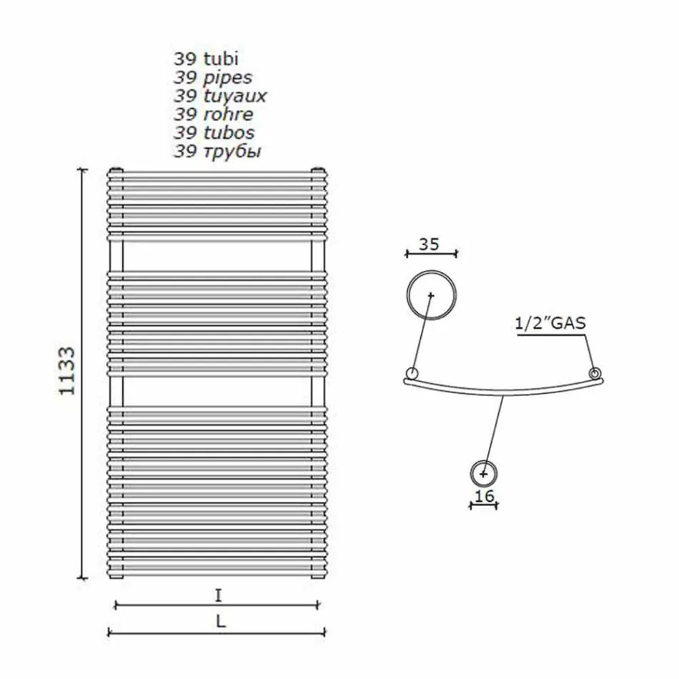 Scaldasalviette Bagno Idraulico Design Verticiale in Acciaio 1013 W - Grifone Viadurini