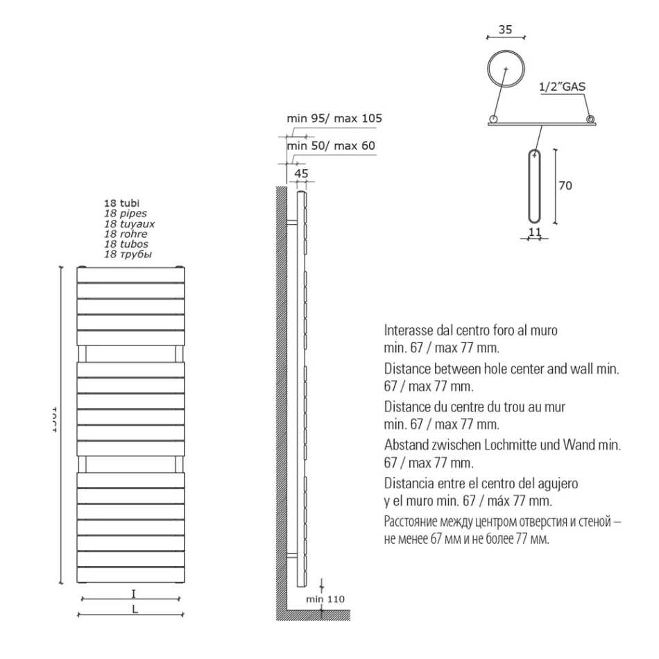 Scaldasalviette Idraulico in Acciaio al Carbonio Nero Made in Italy - Carezza Viadurini