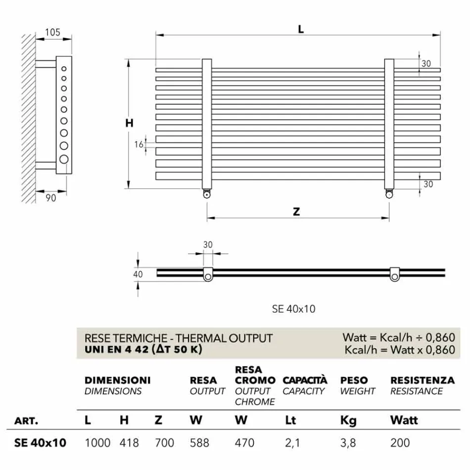 Scaldasalviette orizzontale idraulico design moderno Selene Scirocco H Viadurini