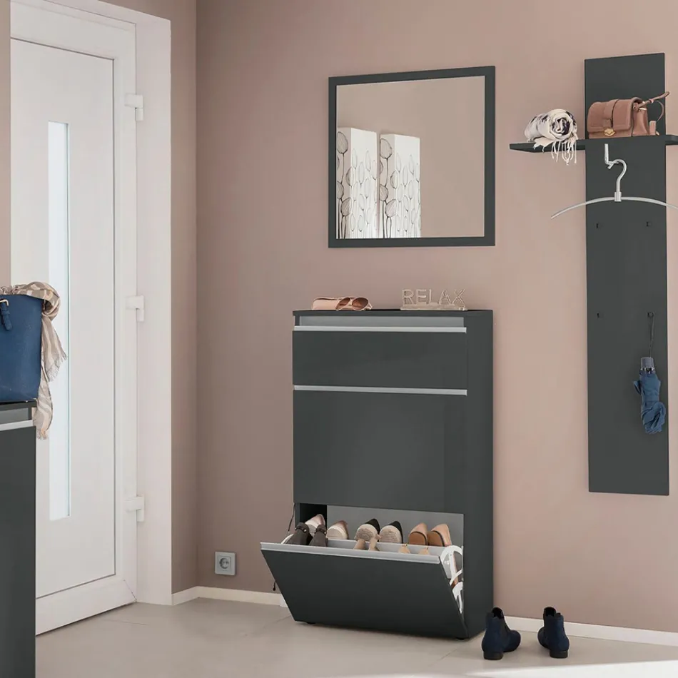 Scarpiera Bianca o Antracite 3 Ante Legno Sostenibile Design - Emanuelito Viadurini