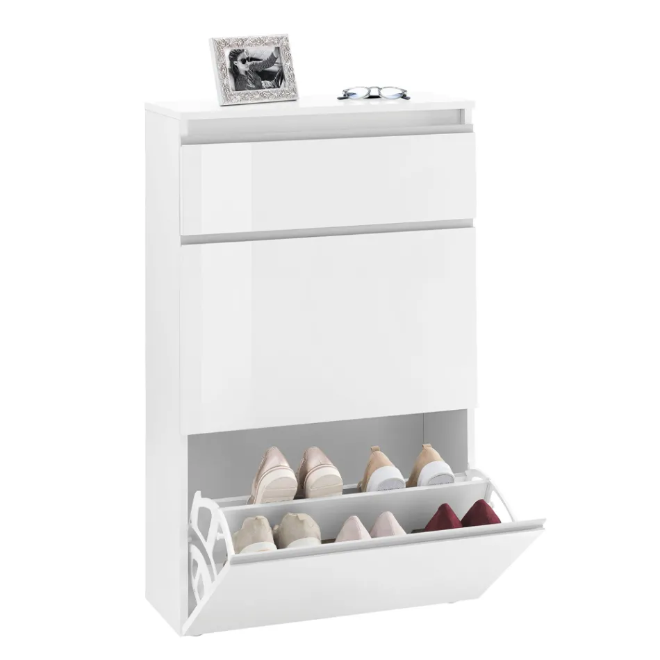 Scarpiera Bianca o Antracite 3 Ante Legno Sostenibile Design - Emanuelito Viadurini