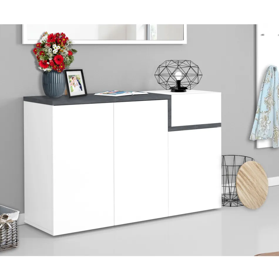 Scarpiera Ingresso 3 o 4 Ante in Legno Bianco e Ardesia o Acero - Tiscali Viadurini