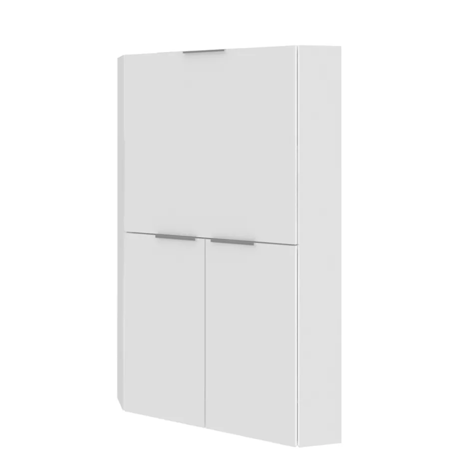 Scrivania Bianca Moderna Angolare in Legno Lucido Design Italiano - Ghero Viadurini