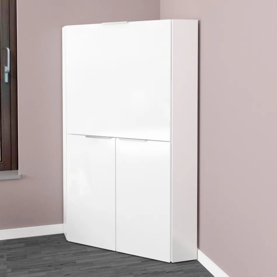 Scrivania Bianca Moderna Angolare in Legno Lucido Design Italiano - Ghero Viadurini