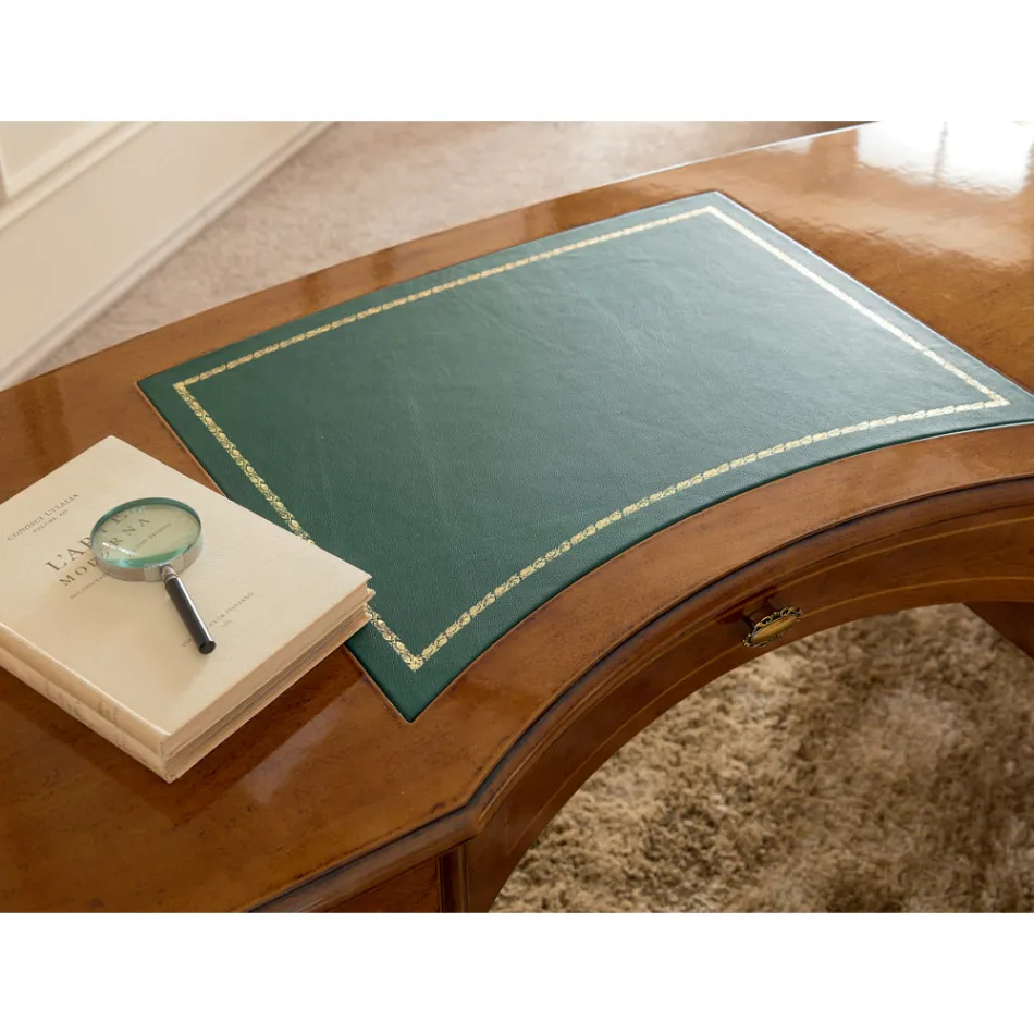 Scrivania Classica 5 Cassetti in Legno e Ecopelle Made in Italy - Commodo Viadurini