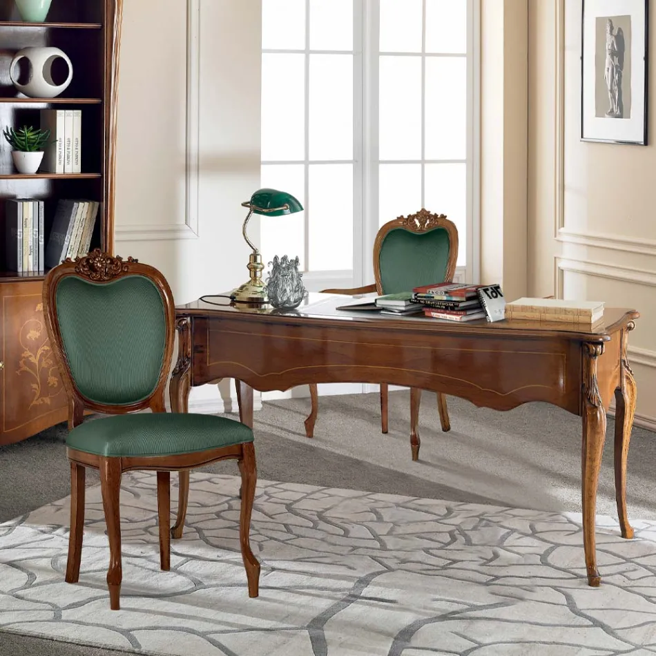 Scrivania Classica 5 Cassetti in Legno e Ecopelle Made in Italy - Commodo Viadurini