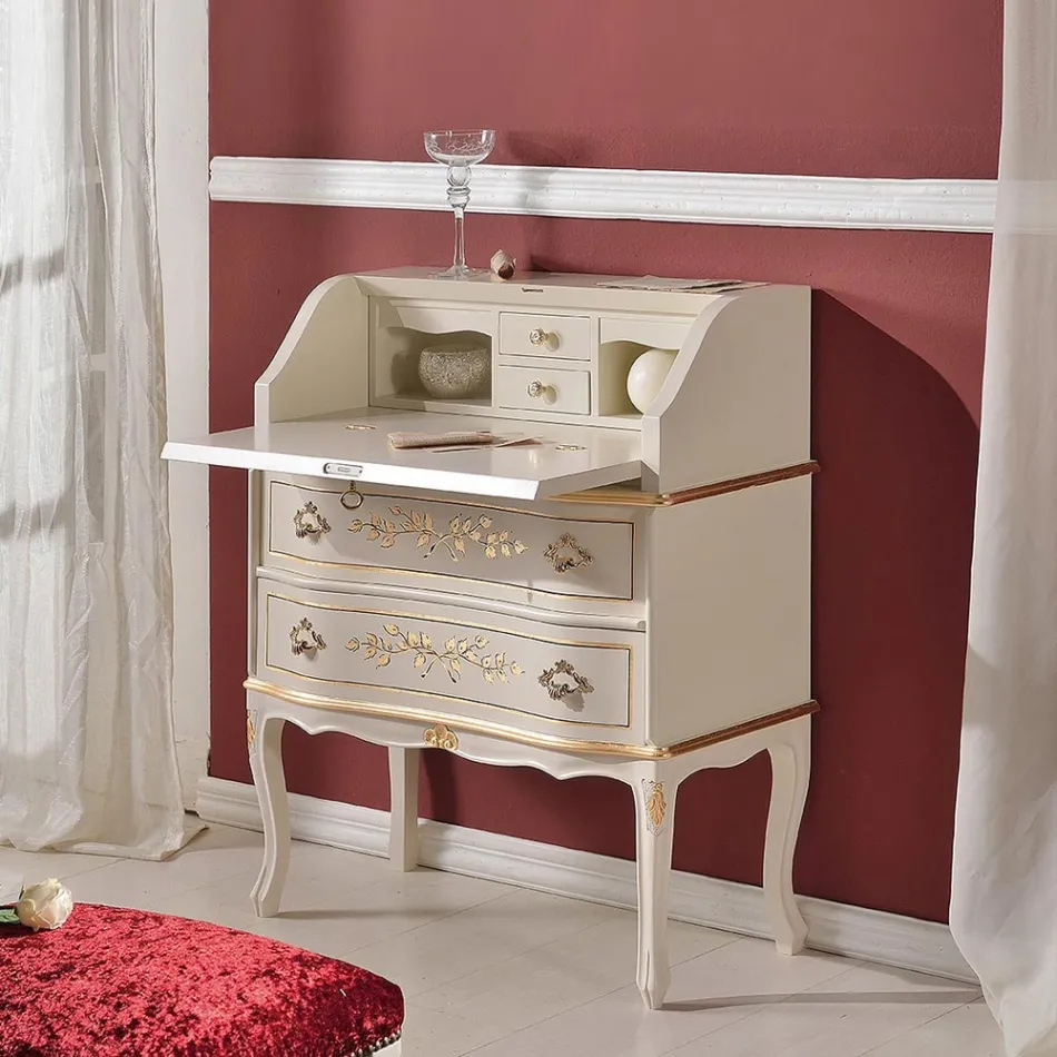 Scrivania Classica in Legno con Ribalta e Cassetti Made in Italy - Elegant Viadurini