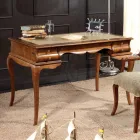 Scrivania con 5 Cassetti Legno di Noce e Ecopelle Made in Italy - Hastings Viadurini