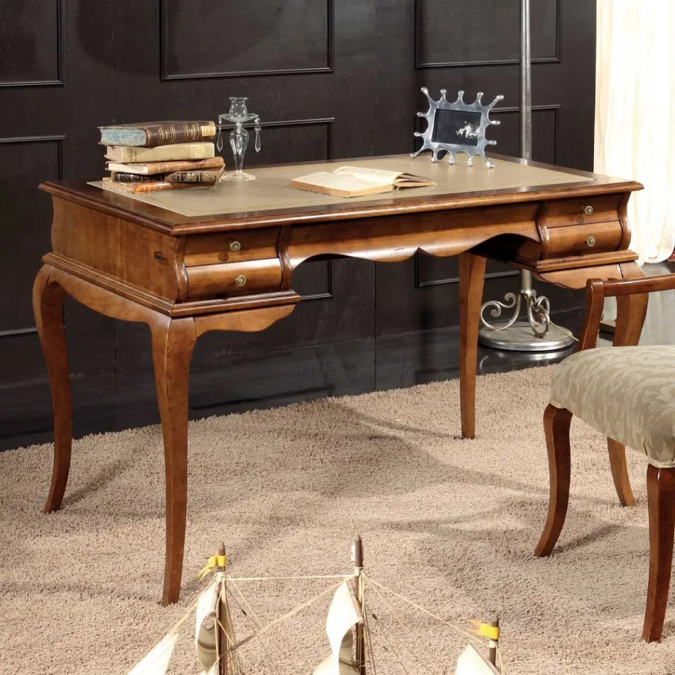 Scrivania con 5 Cassetti Legno di Noce e Ecopelle Made in Italy - Hastings Viadurini