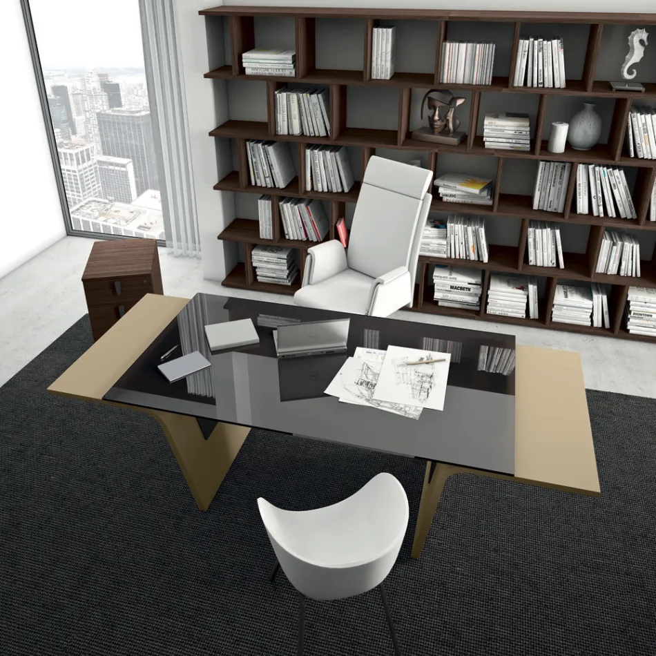 Scrivania con piano in vetro Andrea Stramigioli - Frafalla Viadurini