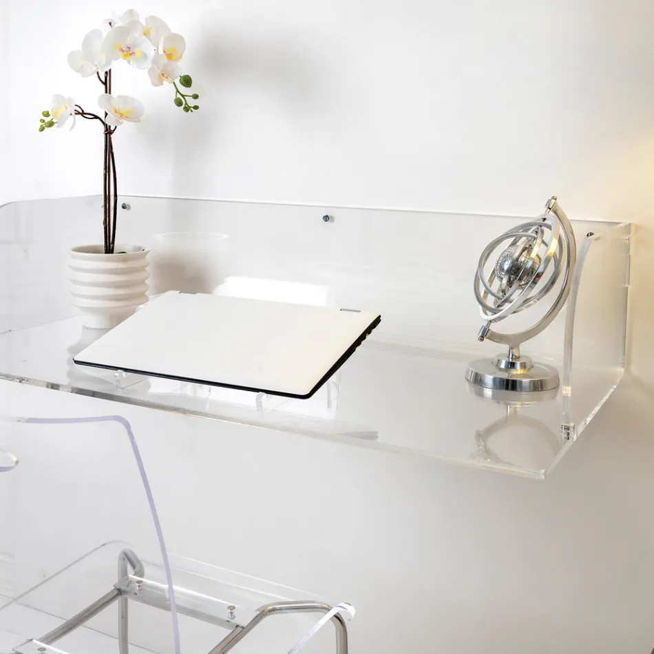 Scrivania da Parete in Plexiglass dal Design Essenziale Made in Italy - Otilia Viadurini