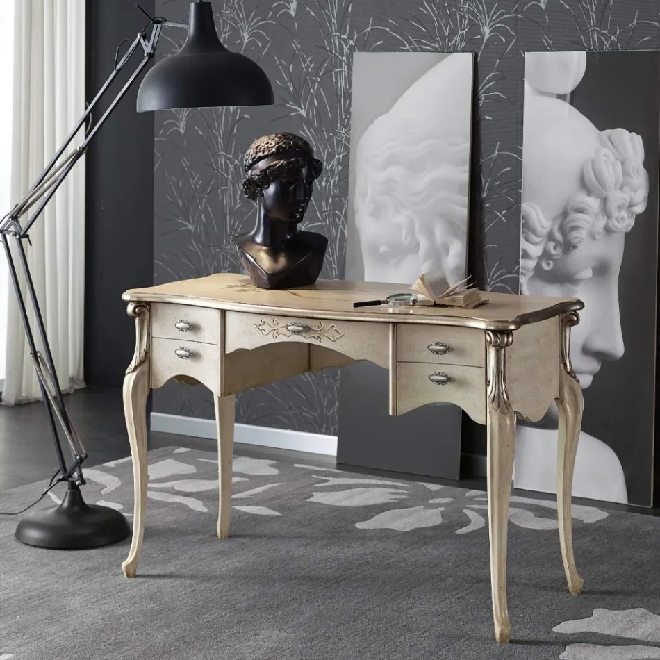 Scrivania da Salotto 5 Cassetti in Legno di Lusso Made in Italy - Caligola Viadurini