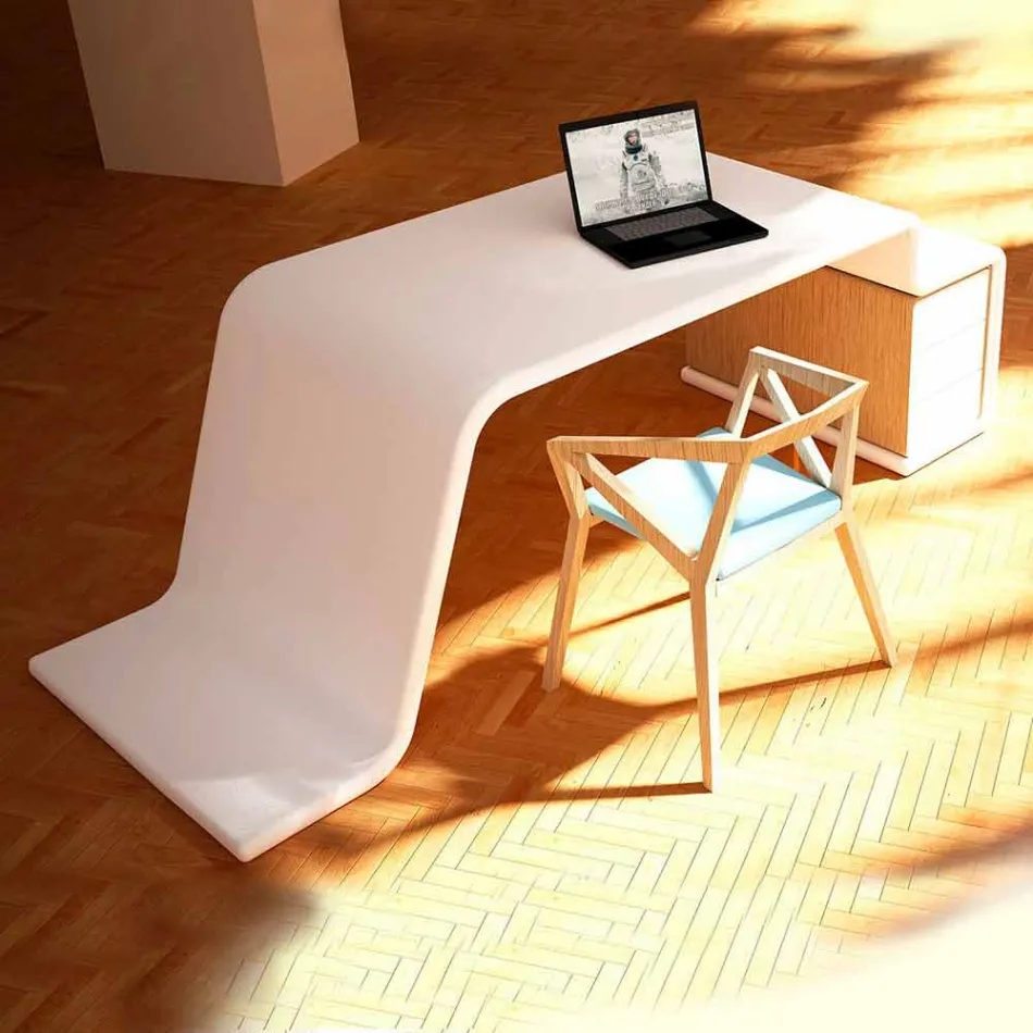 Scrivania da ufficio con cassettiera in legno fatta in Italia,Terralba Viadurini