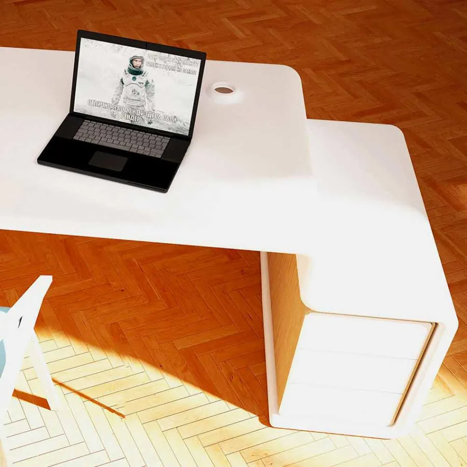 Scrivania da ufficio con cassettiera in legno fatta in Italia,Terralba Viadurini