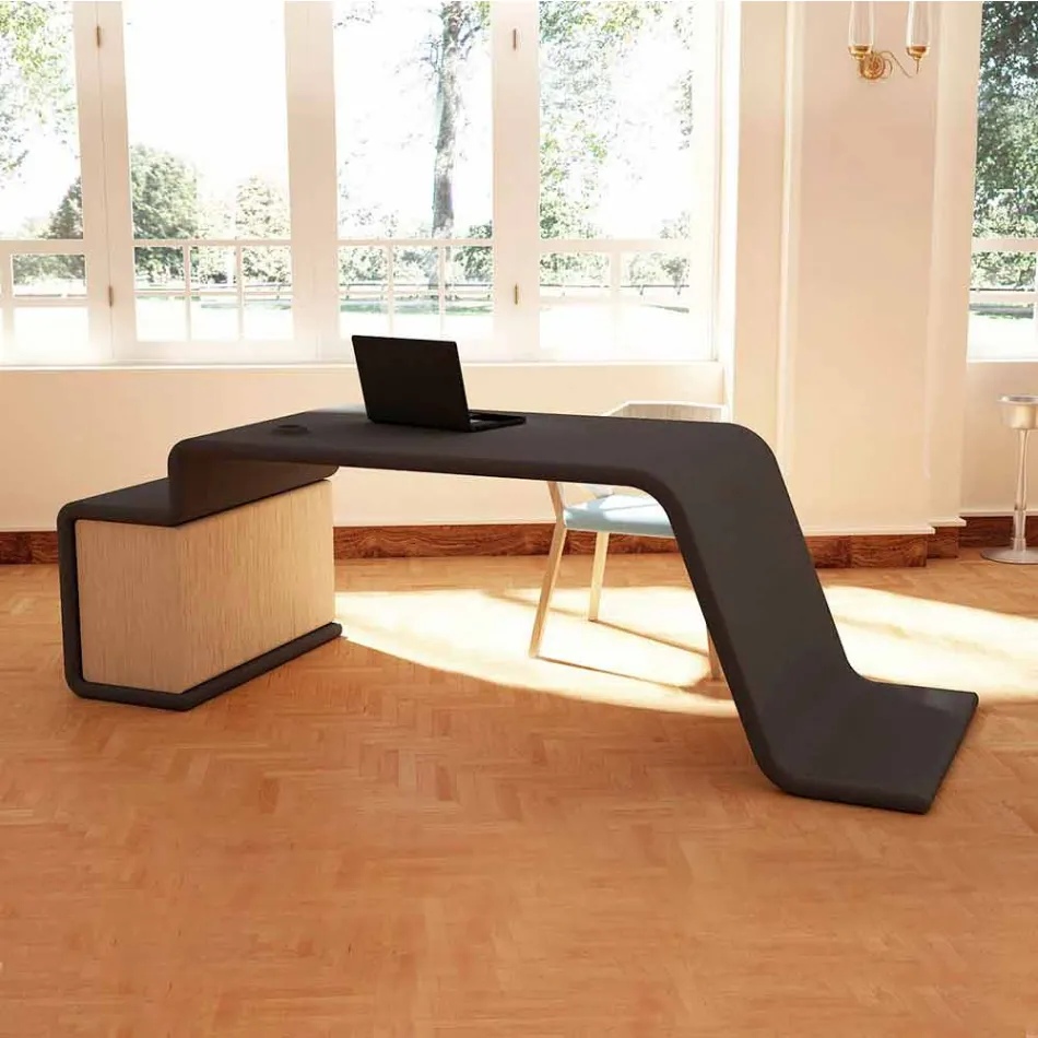 Scrivania da ufficio con cassettiera in legno fatta in Italia,Terralba Viadurini