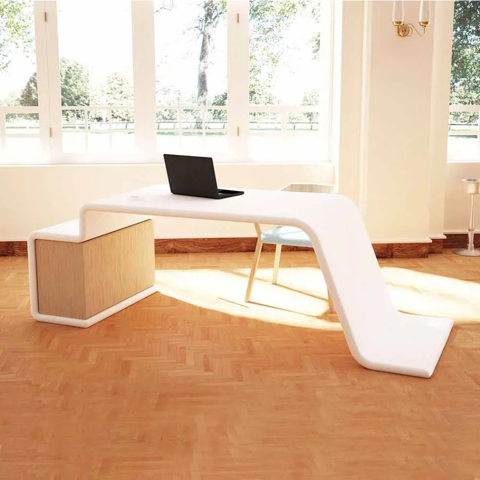 Scrivania da ufficio con cassettiera in legno fatta in Italia,Terralba Viadurini