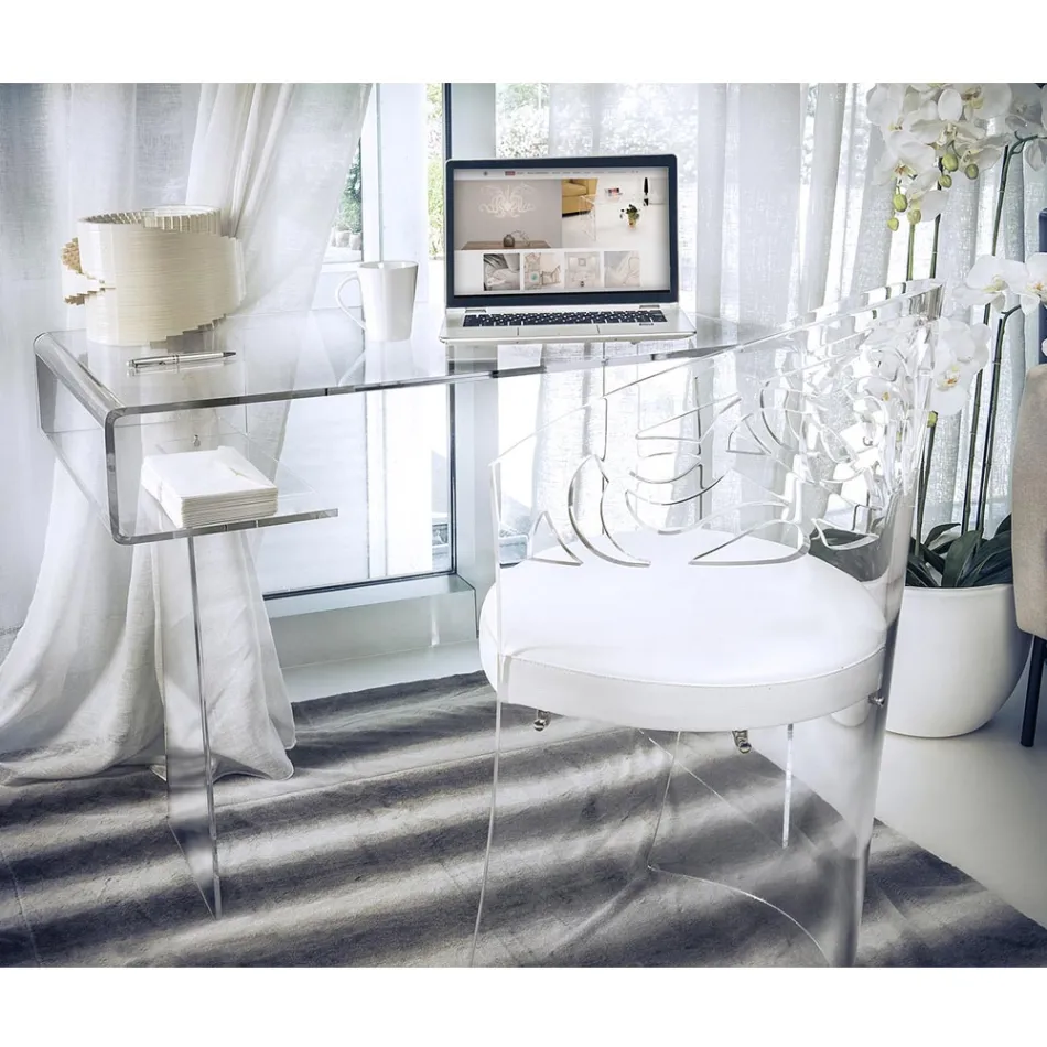 Scrivania in Plexiglass Trasparente con Ripiano Made in Italy - Studiorum Viadurini