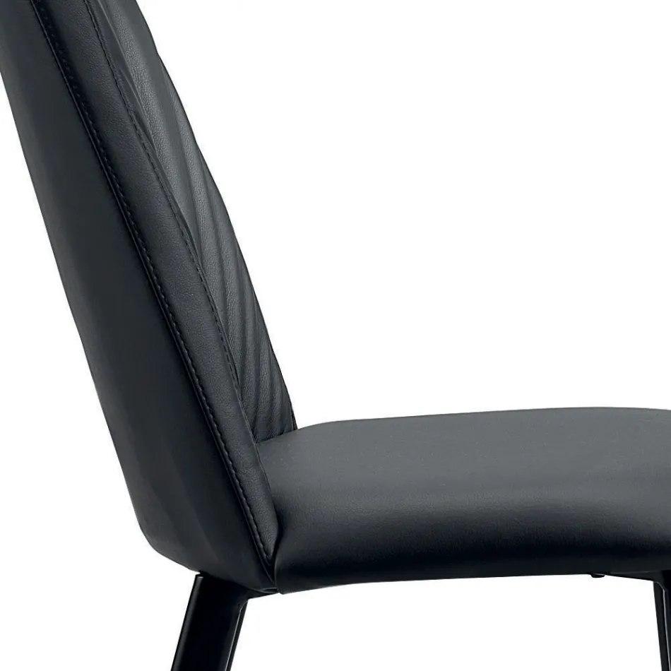 Sedia Cucina in Ecopelle e Acciaio Realizzata in Italia 4 Pezzi - Alexia Viadurini