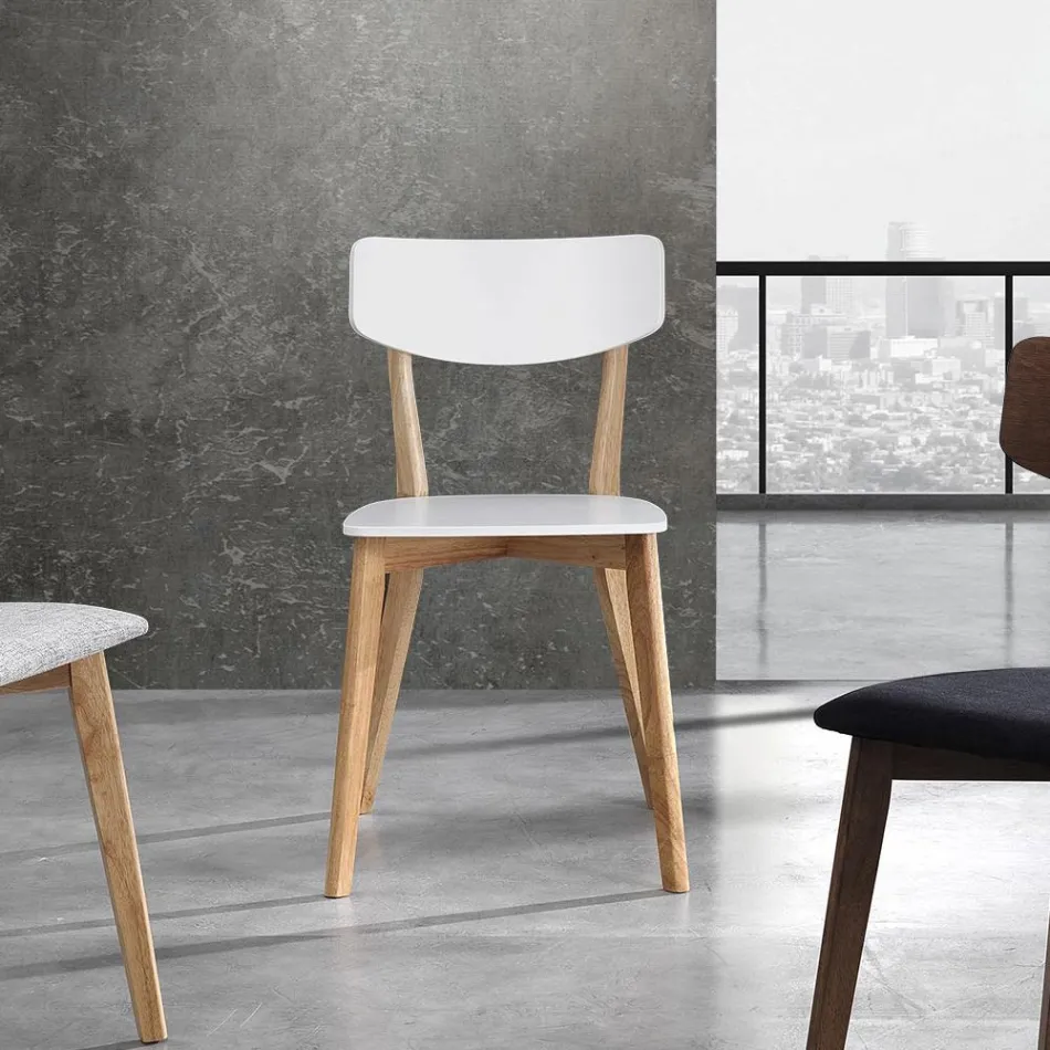 Sedia da Cucina in Legno Massello Bianco e Tinto Rovere 2 Pezzi - Tonino Viadurini