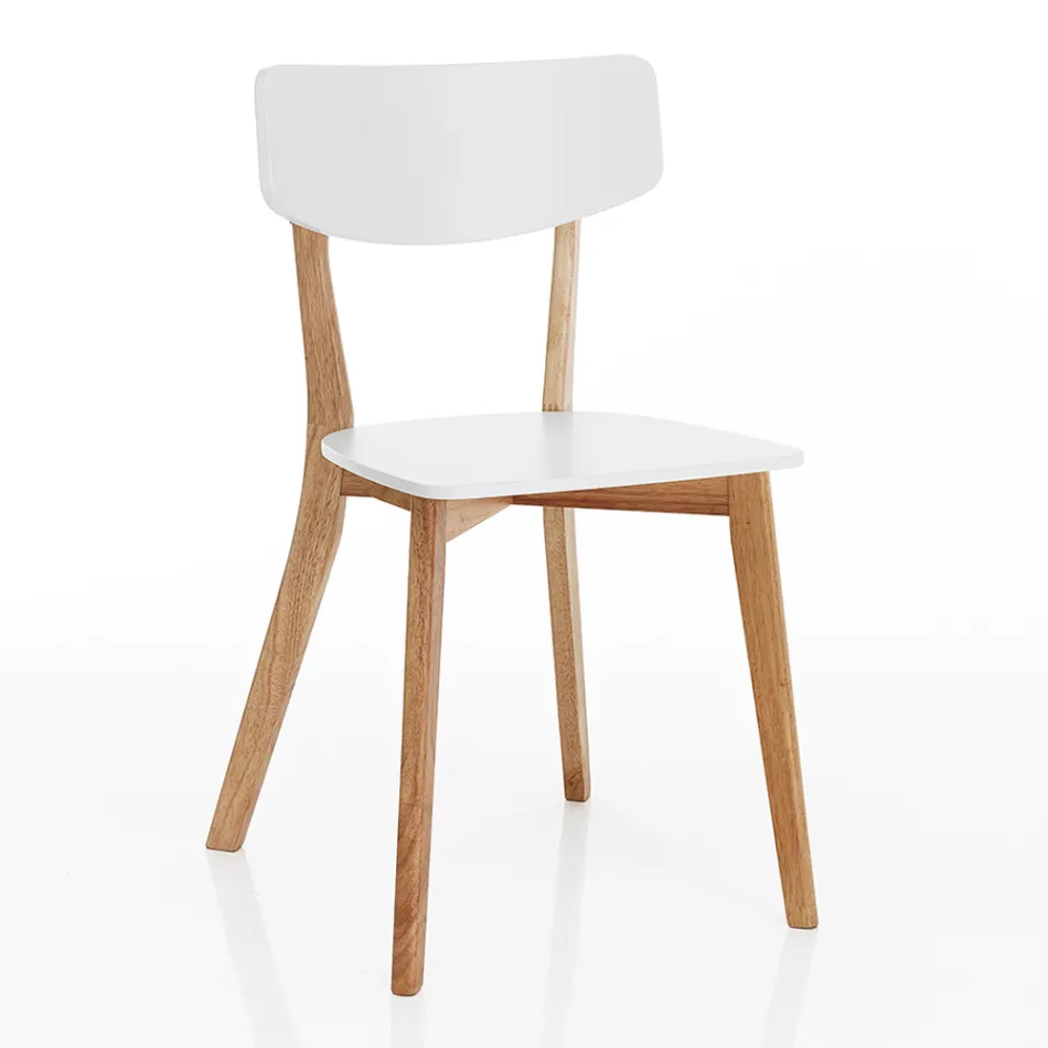 Sedia da Cucina in Legno Massello Bianco e Tinto Rovere 2 Pezzi - Tonino Viadurini