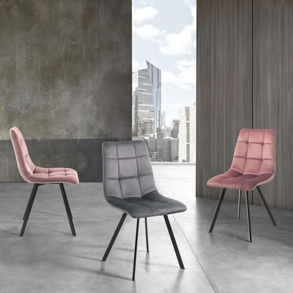 Sedia da Cucina in Tessuto con Gambe in Metallo Nero 4 Pezzi - Celeste Viadurini