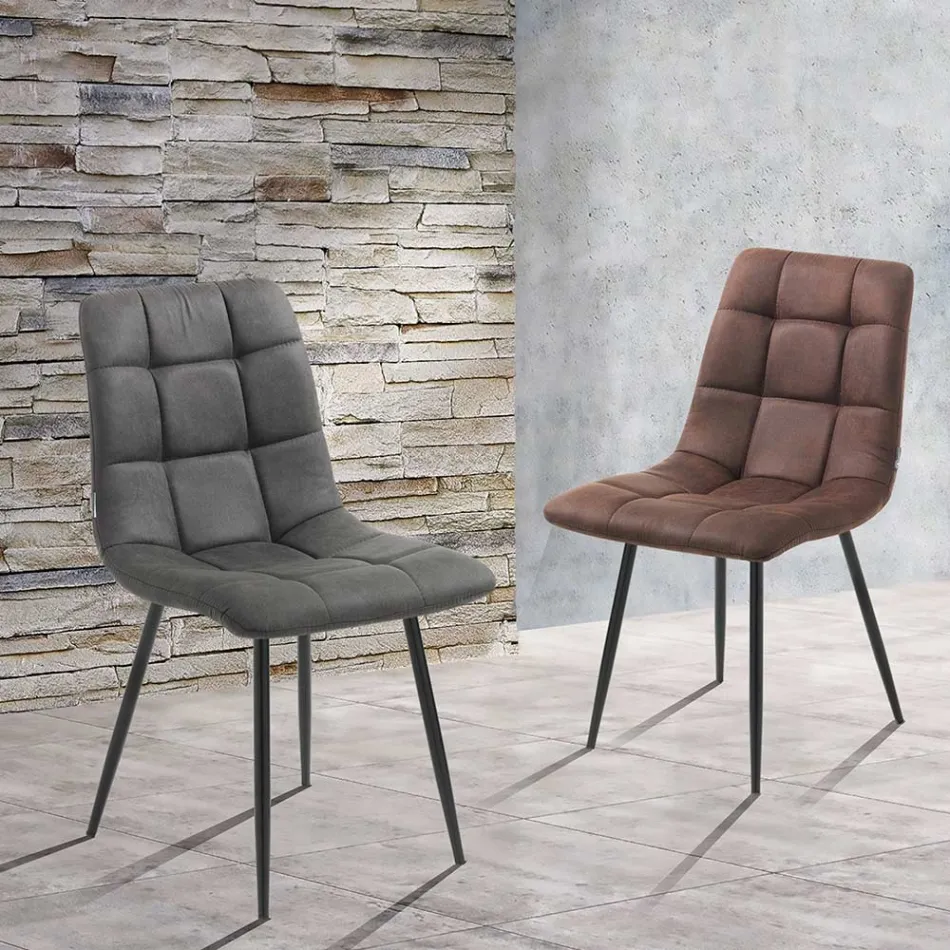 Sedia da Cucina in Tessuto con Gambe in Metallo Nero 4 Pezzi - Celeste Viadurini