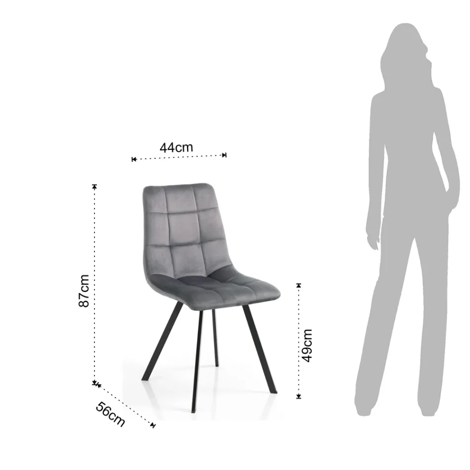Sedia da Cucina in Tessuto con Gambe in Metallo Nero 4 Pezzi - Celeste Viadurini
