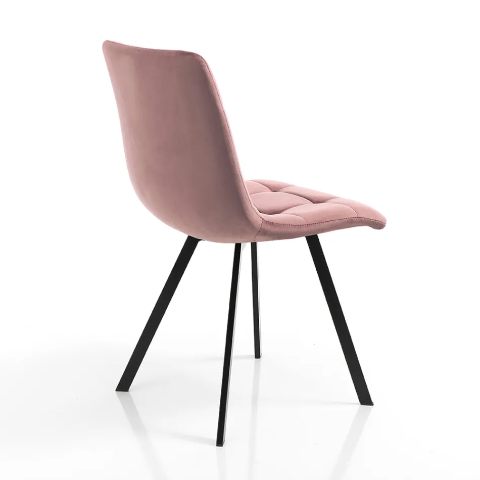 Sedia da Cucina in Tessuto con Gambe in Metallo Nero 4 Pezzi - Celeste Viadurini