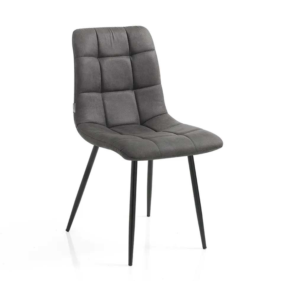 Sedia da Cucina in Tessuto con Gambe in Metallo Nero 4 Pezzi - Celeste Viadurini